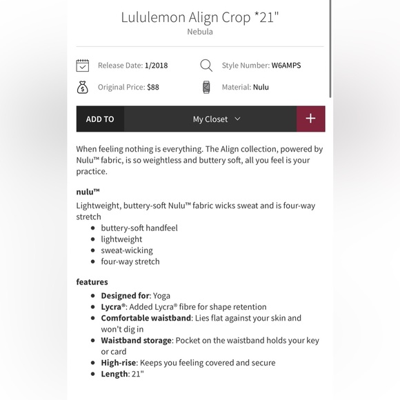 Lululemon align crop pant 19” in nebula - Picture 9 of 9